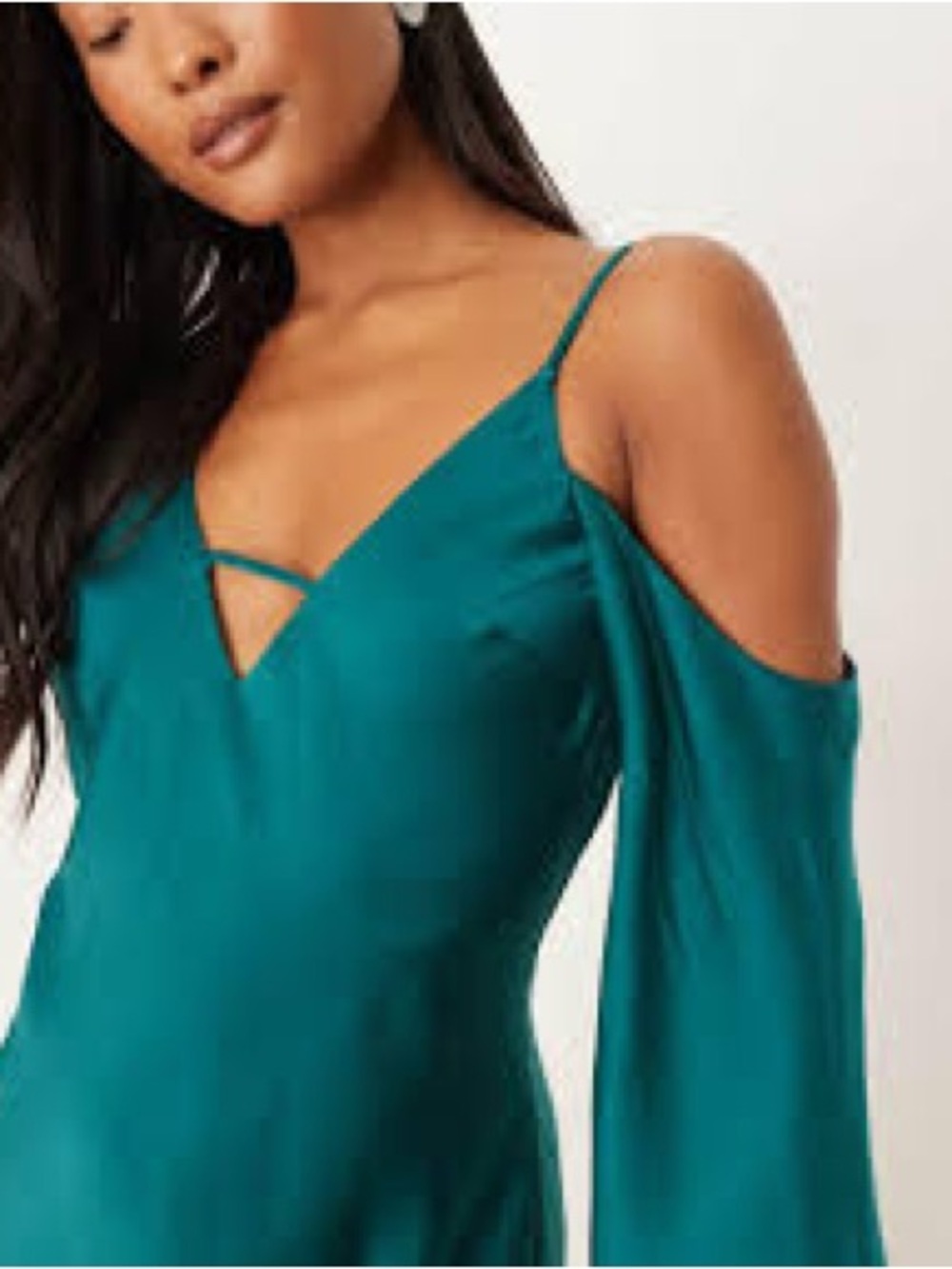 ASOS DESIGN long sleeve fallen shoulder Cami maxi dress 4 NWT Teal Blue - Picture 2 of 14